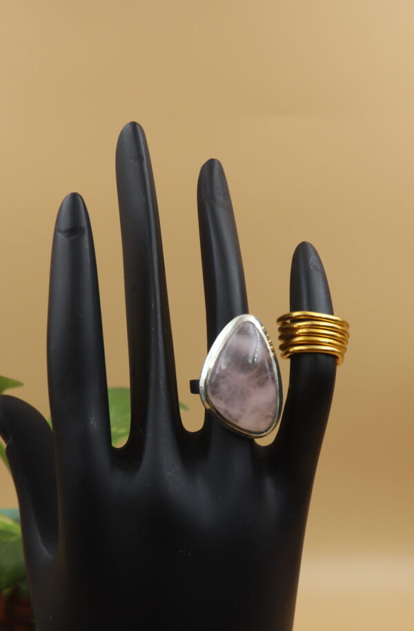 Rose Quartz GC Abstract Silver Ring