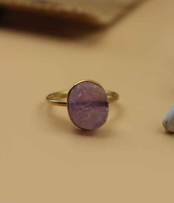 Amethyst GC Raw Golden Silver Ring