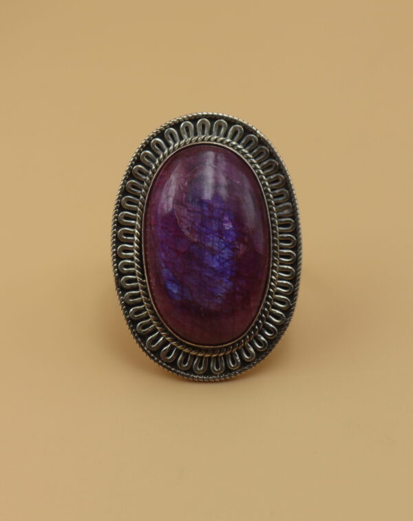 Pink Moonstone GC Long Designer Silver Ring