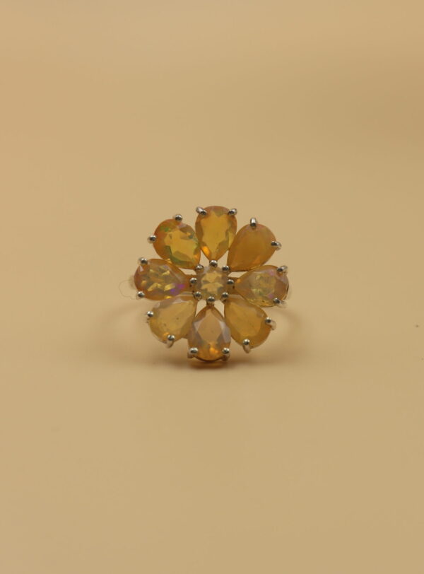 Ethiopian Opal GC Flower Silver Ring size 8