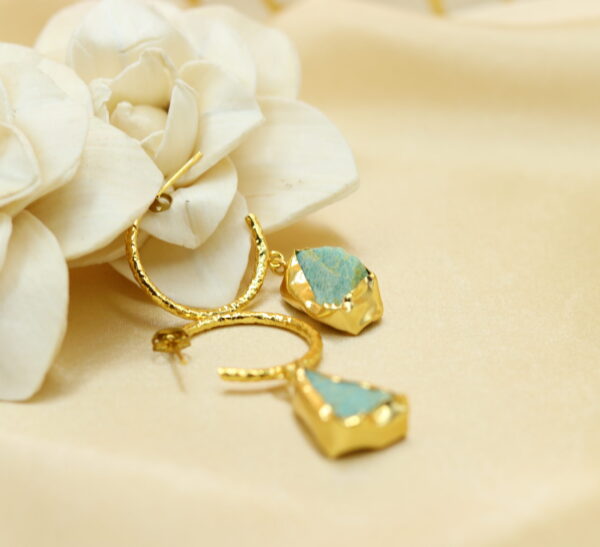 Green Aventurine GC Raw Stone Gold Plated Earrings