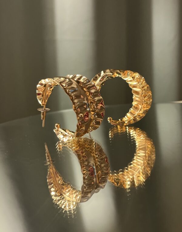 GC Gold Polished Brass Pleated Earrings and Bangle Set - Image 2